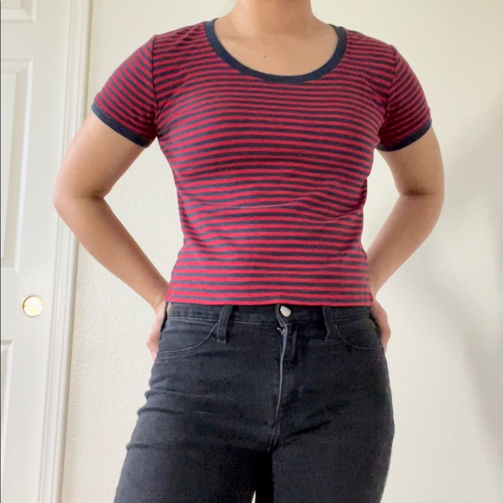 Red and Black Striped Crop Top